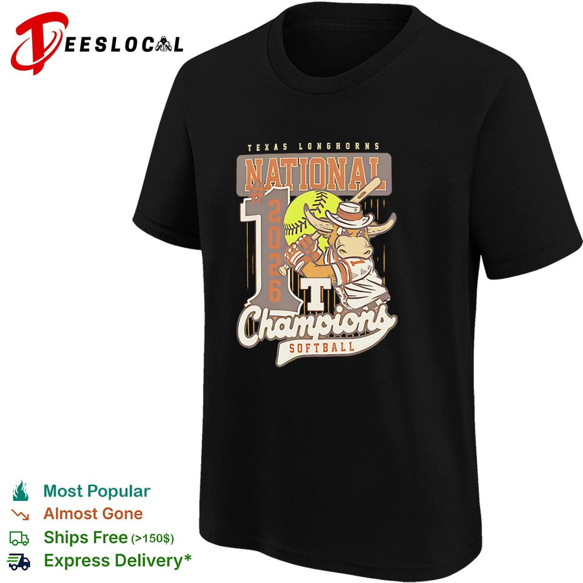 Texas Longhorns National 2026 1st Champions Softball Mascot Cartoon Logo shirt Unisex