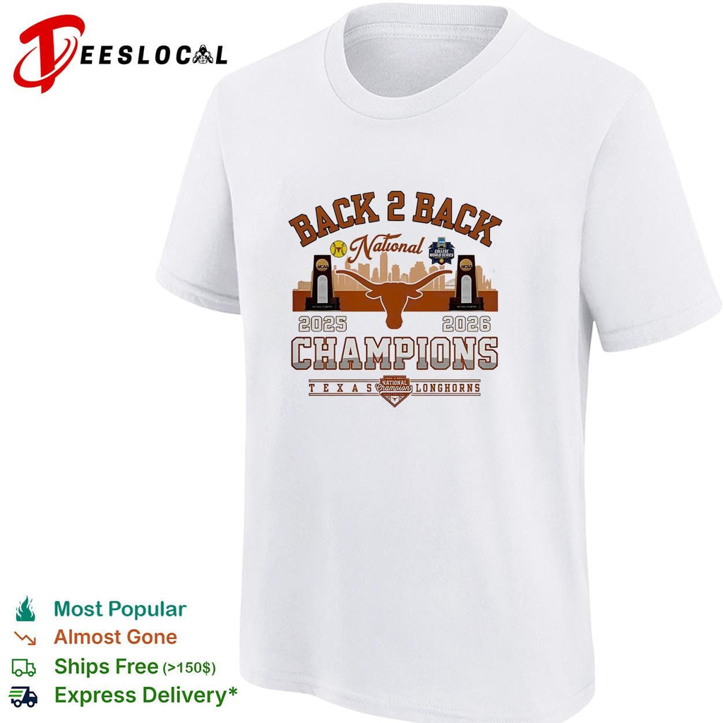Texas Longhorns back to back national champions badge skyline shirt Unisex