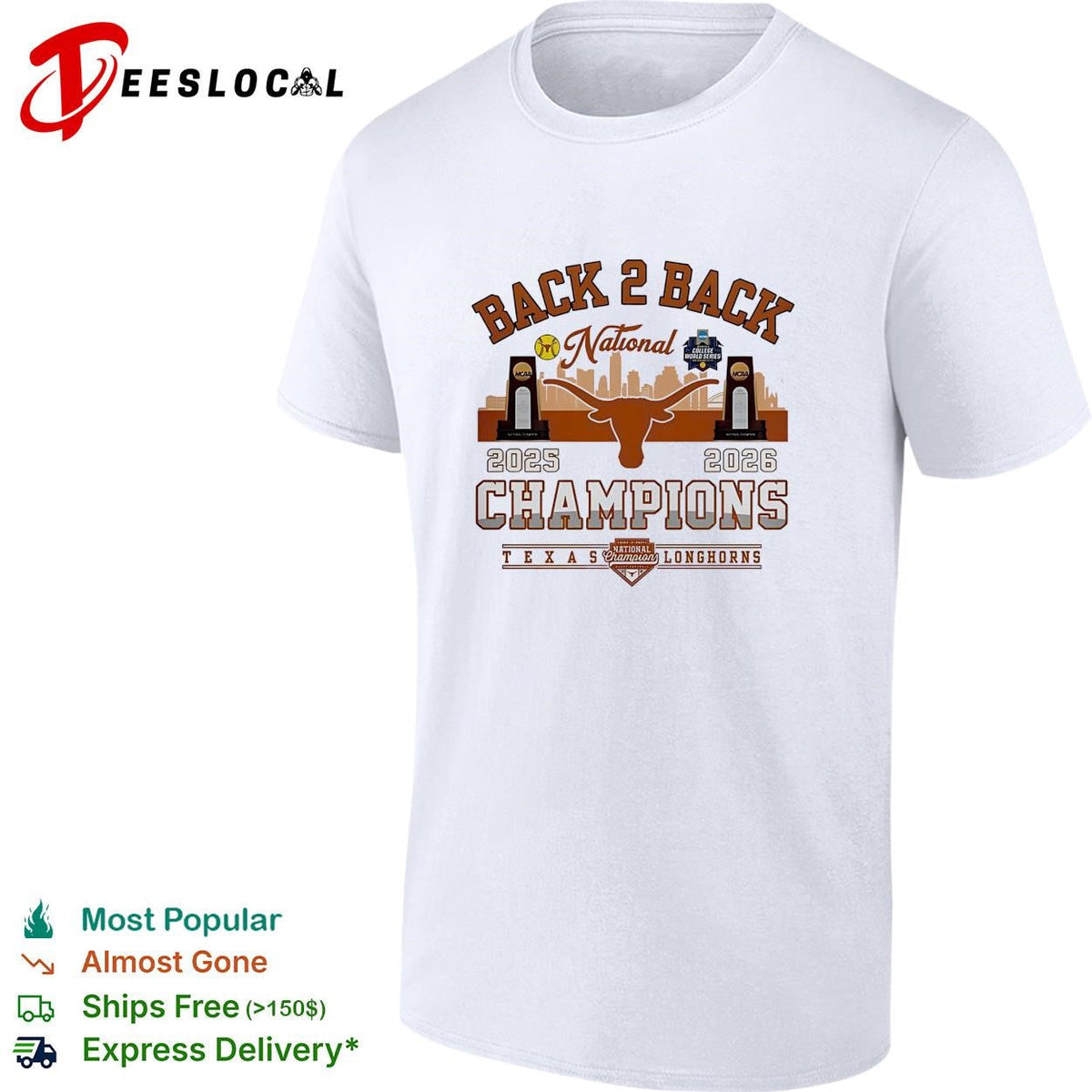 Texas Longhorns back to back national champions badge skyline shirt Unisex