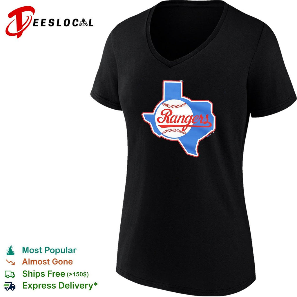 Texas Rangers Texas state outline baseball cursive script logo shirt Unisex