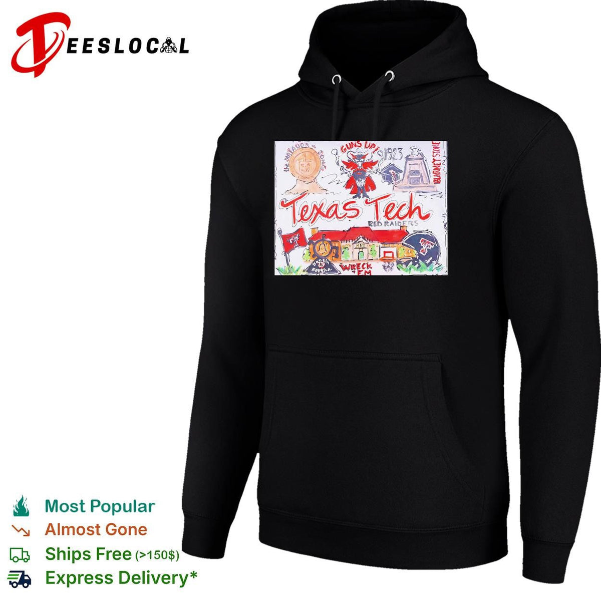 Texas Tech Red Raiders guns up hand drawn collage poster shirt Unisex