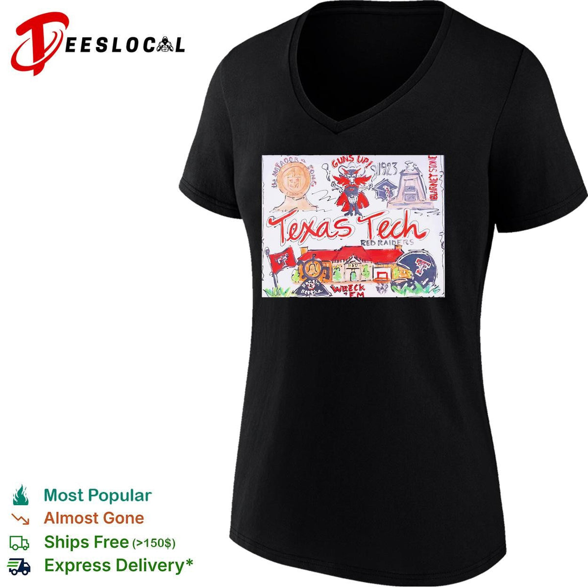 Texas Tech Red Raiders guns up hand drawn collage poster shirt Unisex