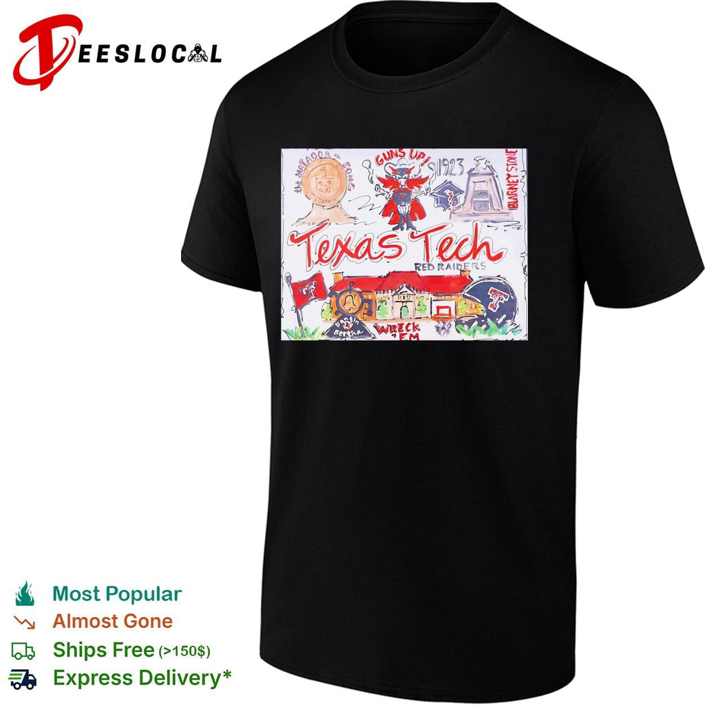 Texas Tech Red Raiders guns up hand drawn collage poster shirt Unisex