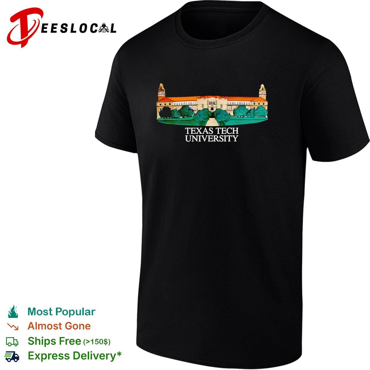 Texas Tech University campus building shirt Unisex