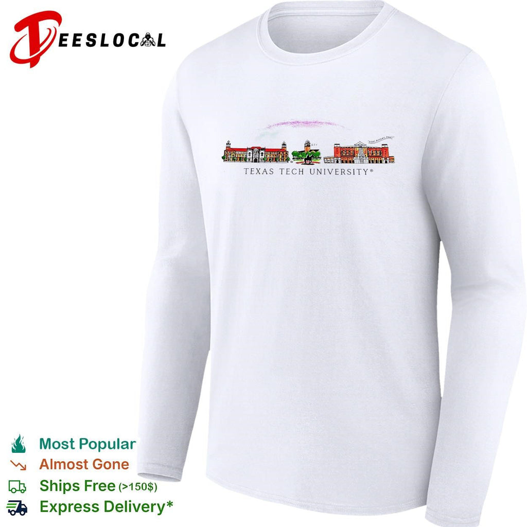 Texas Tech University campus buildings illustration poster shirt Unisex