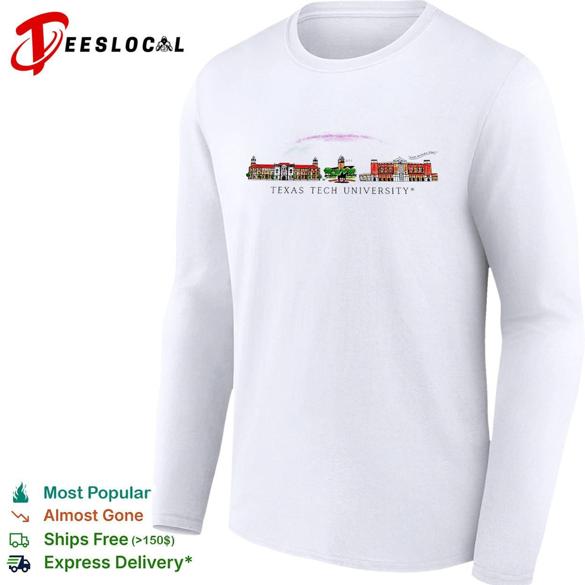 Texas Tech University campus buildings illustration poster shirt Unisex