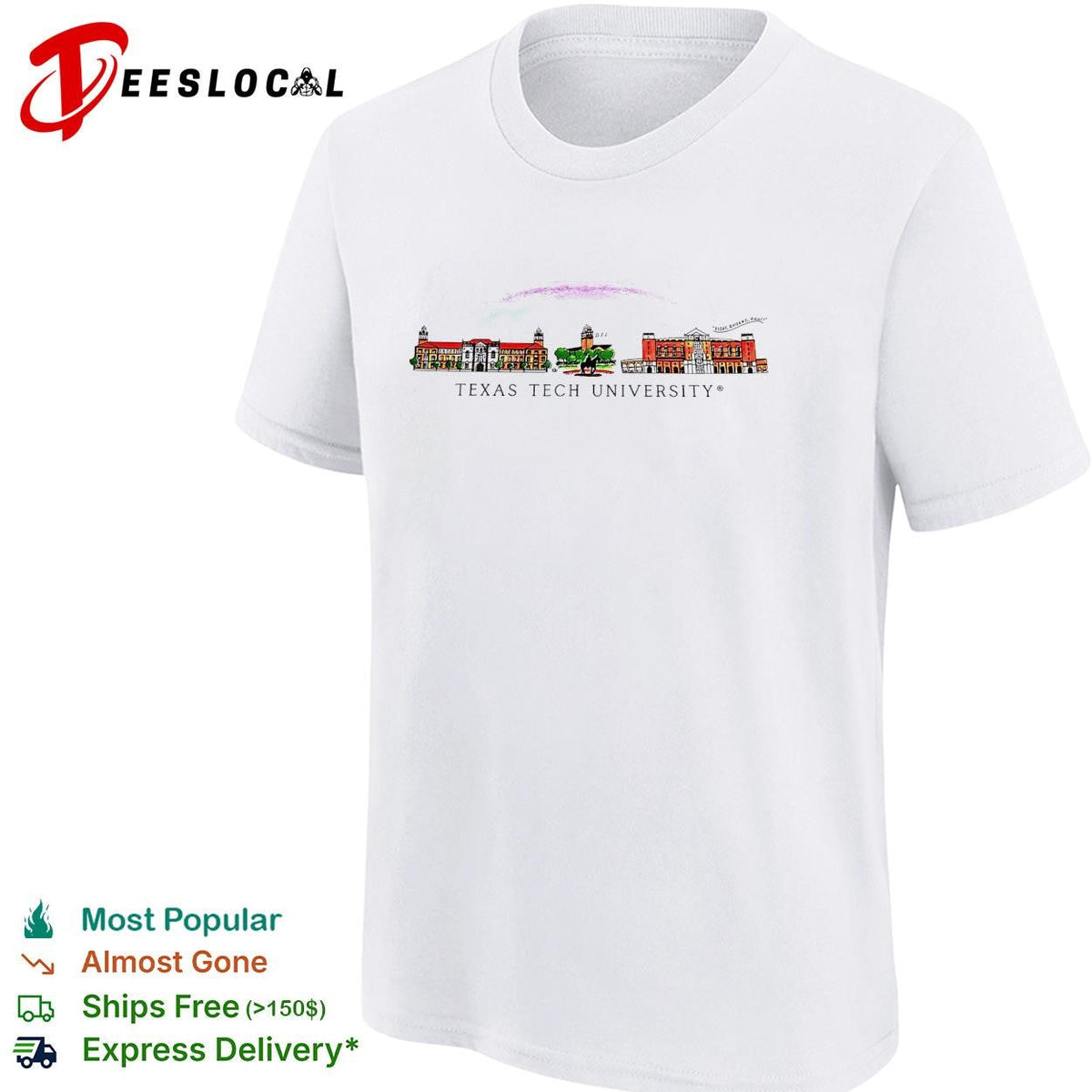 Texas Tech University campus buildings illustration poster shirt Unisex