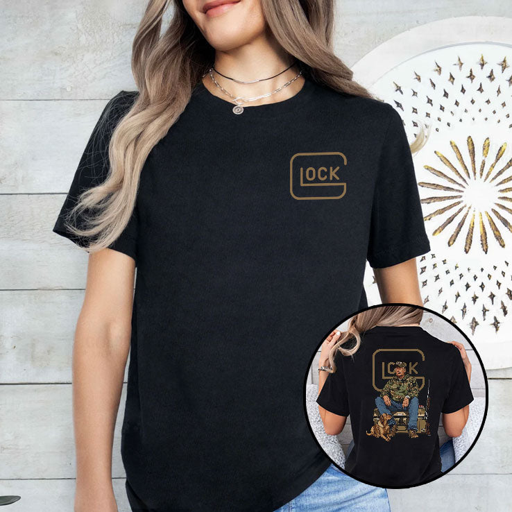 The 47th President Trump Holding A Glock Sitting Next To A Hunting Dog Shirt Unisex