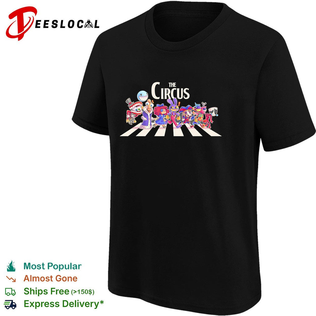 The Circus characters from The Amazing Digital Circus crossing road shirt Unisex