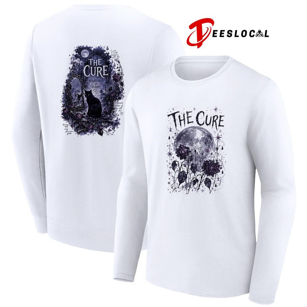 The Cure melancholy in bloom black cat graphic shirt Unisex