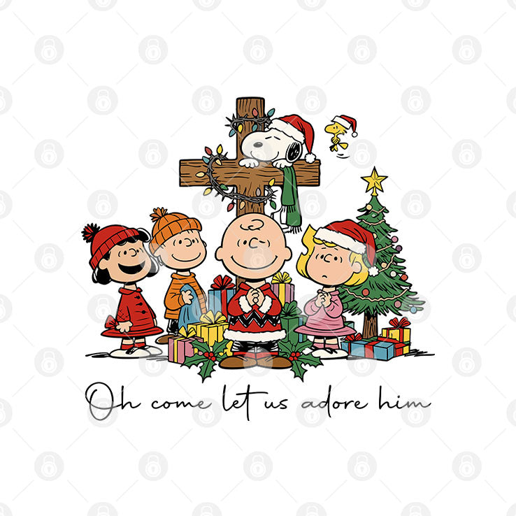 The Peanuts Christmas Christian Oh Come Let Us Adore Him T Shirt Unisex