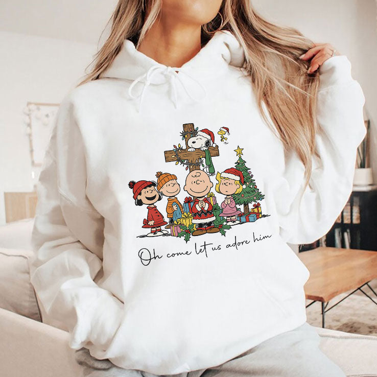 The Peanuts Christmas Christian Oh Come Let Us Adore Him T Shirt Unisex