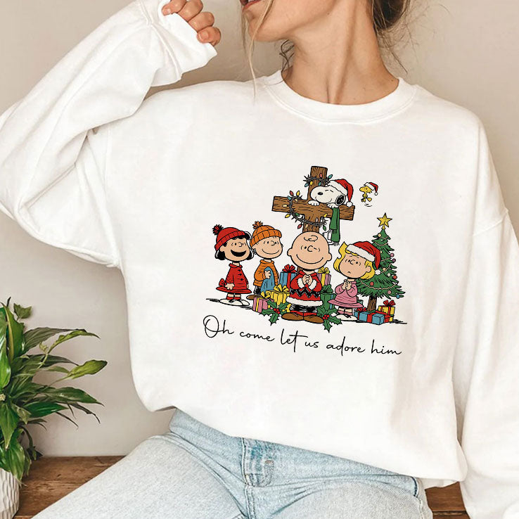The Peanuts Christmas Christian Oh Come Let Us Adore Him T Shirt Unisex