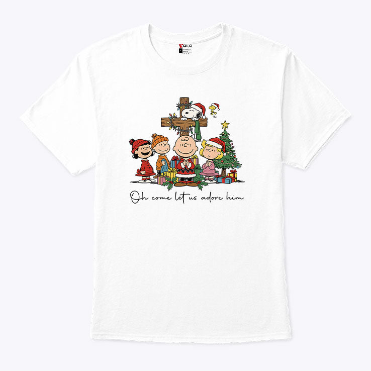 The Peanuts Christmas Christian Oh Come Let Us Adore Him T Shirt Unisex