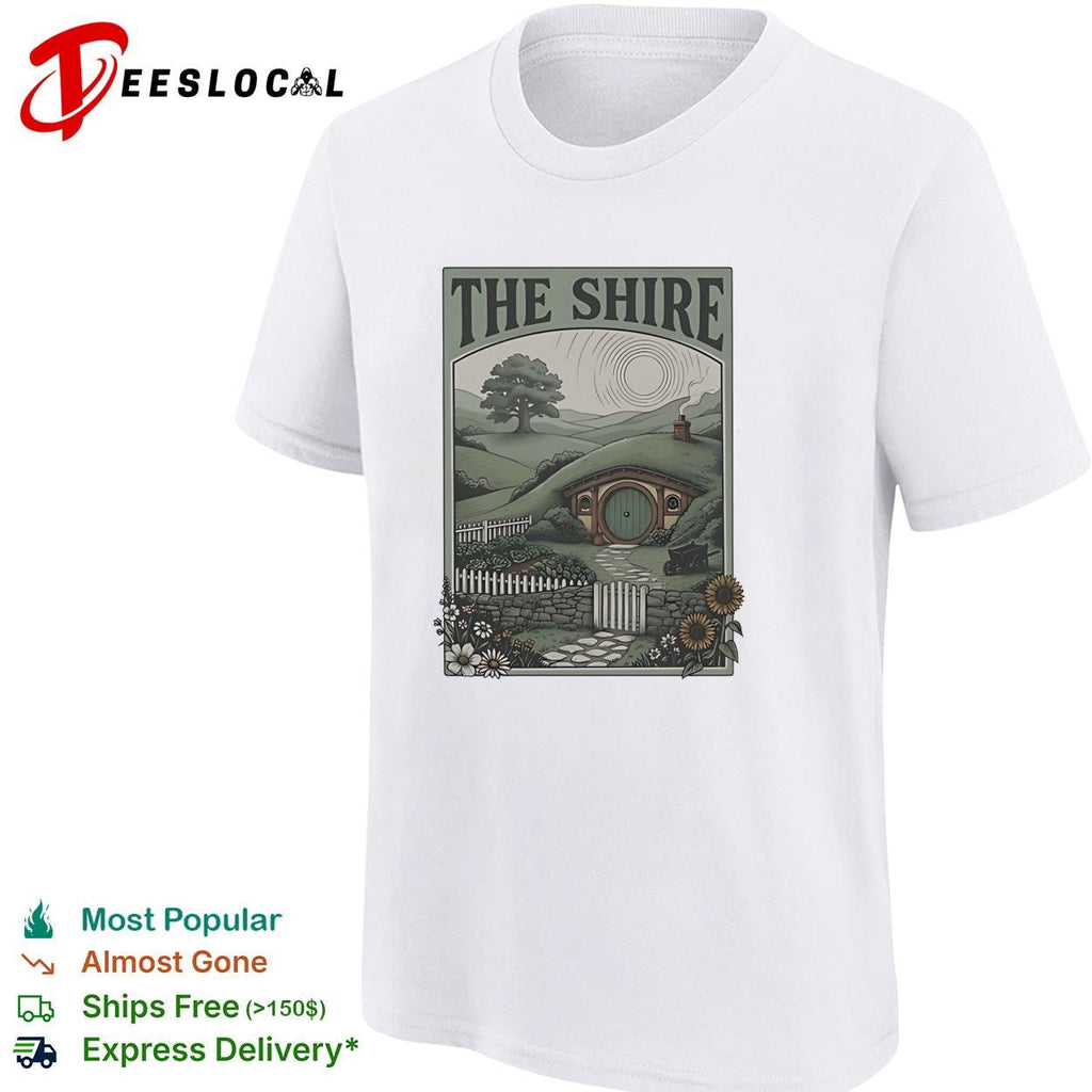 The Shire Hobbit Hole illustration shirt. Unisex
