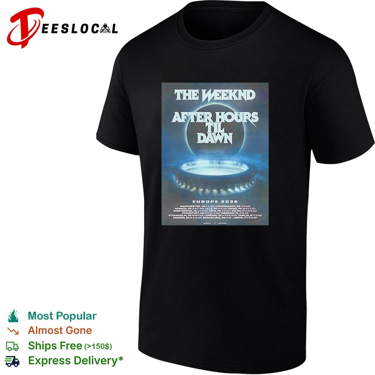 The Weeknd After Hours Til Dawn 2026 Europe And UK poster shirt Unisex