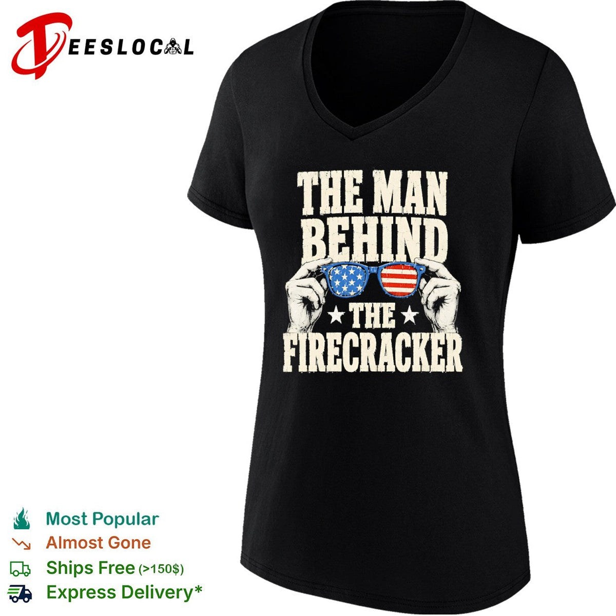 The man behind the firecracker American flag sunglasses patriotic 4th of July shirt Unisex