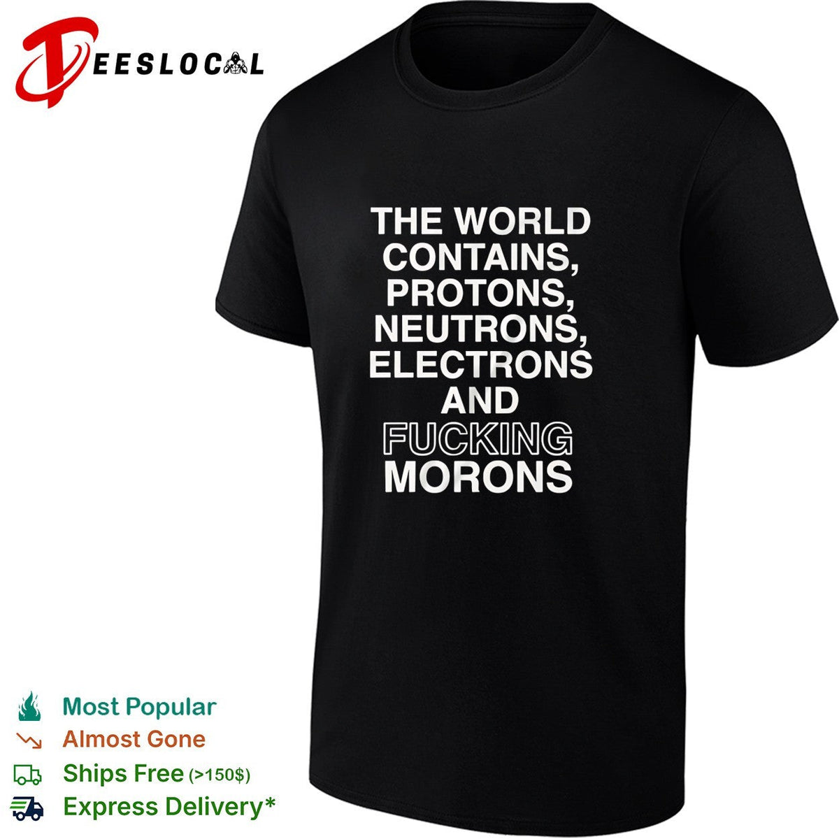 The world contains protons neutrons electrons and fucking morons sarcastic shirt Unisex