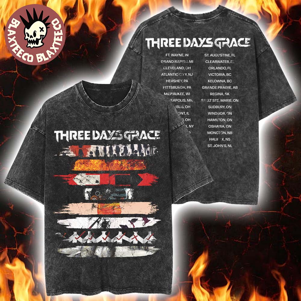 Three Days Grace Alienation 2026 Tour North America Merch Album Stripe Vintage Washed Tee Unisex
