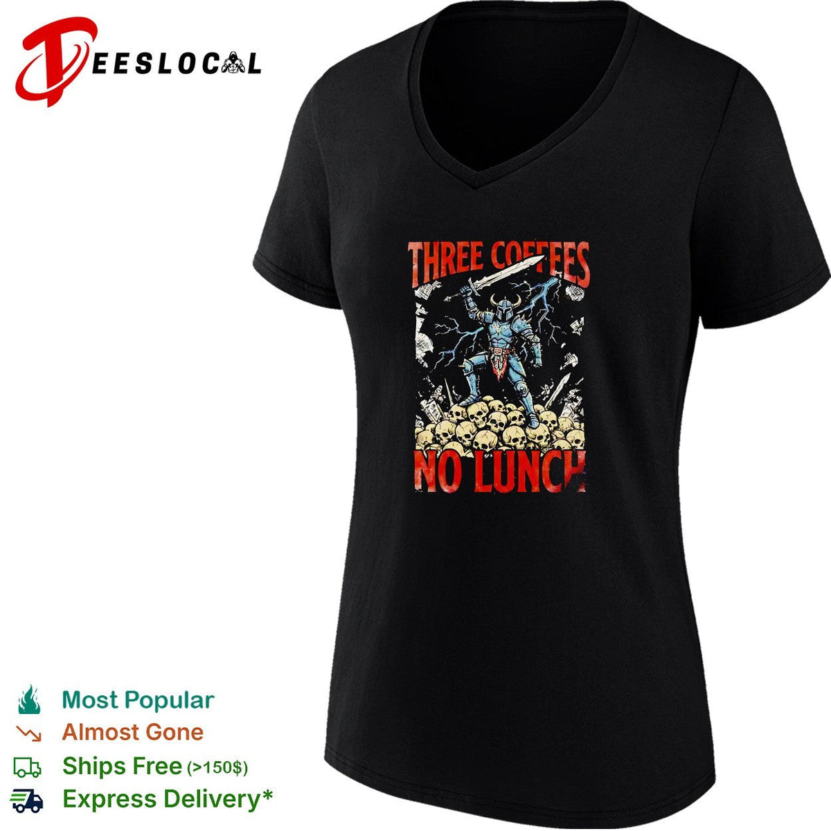 Three coffees no lunch skeleton warrior shirt Unisex