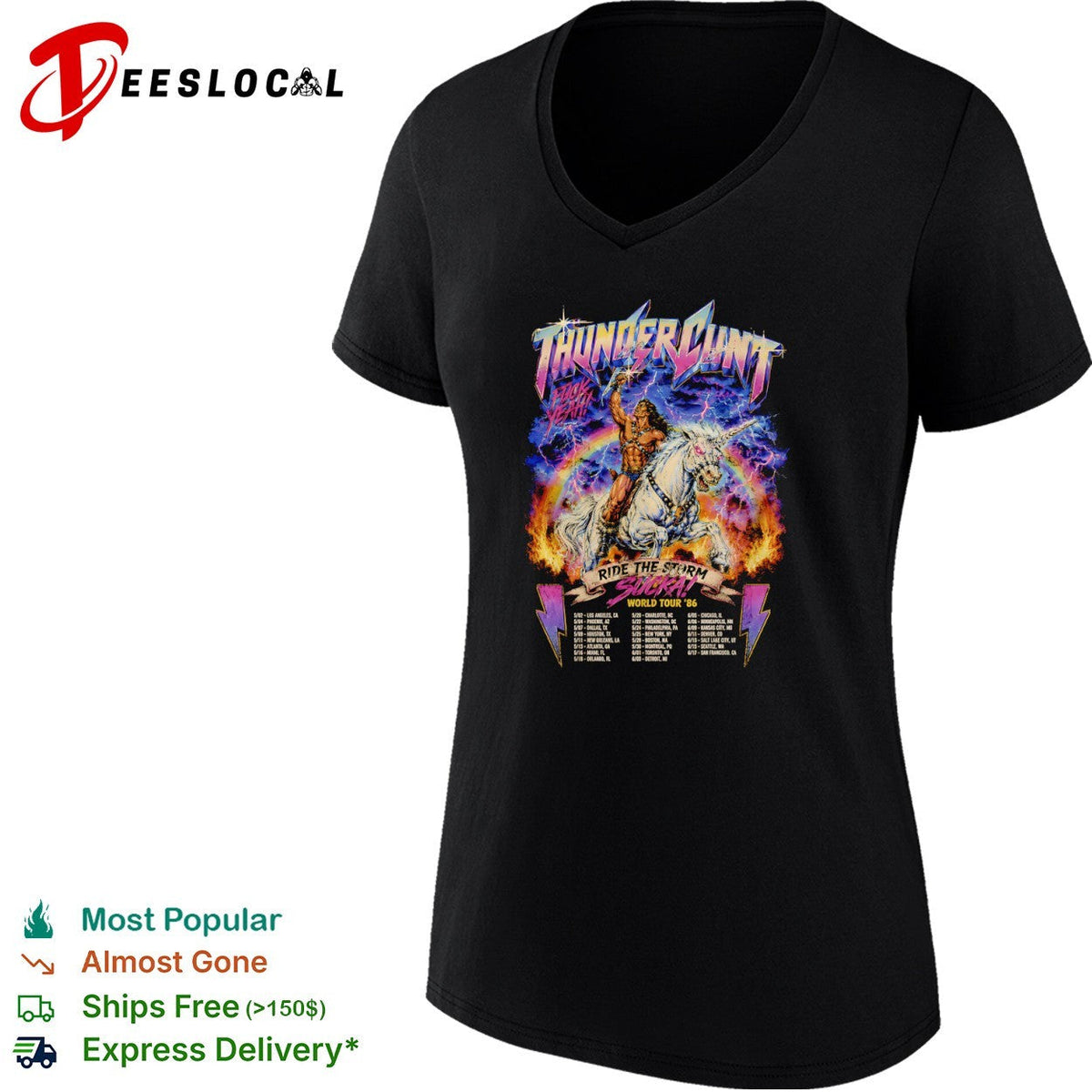 Thundercunt Ride the Storm Sucka World Tour 86 1986 Heavy Metal Fantasy shirt Unisex