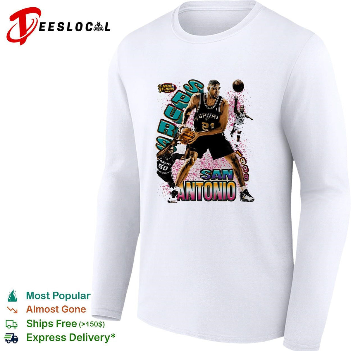 Tim Duncan San Antonio Spurs 1999 Finals Retro Basketball Legends shirt Unisex
