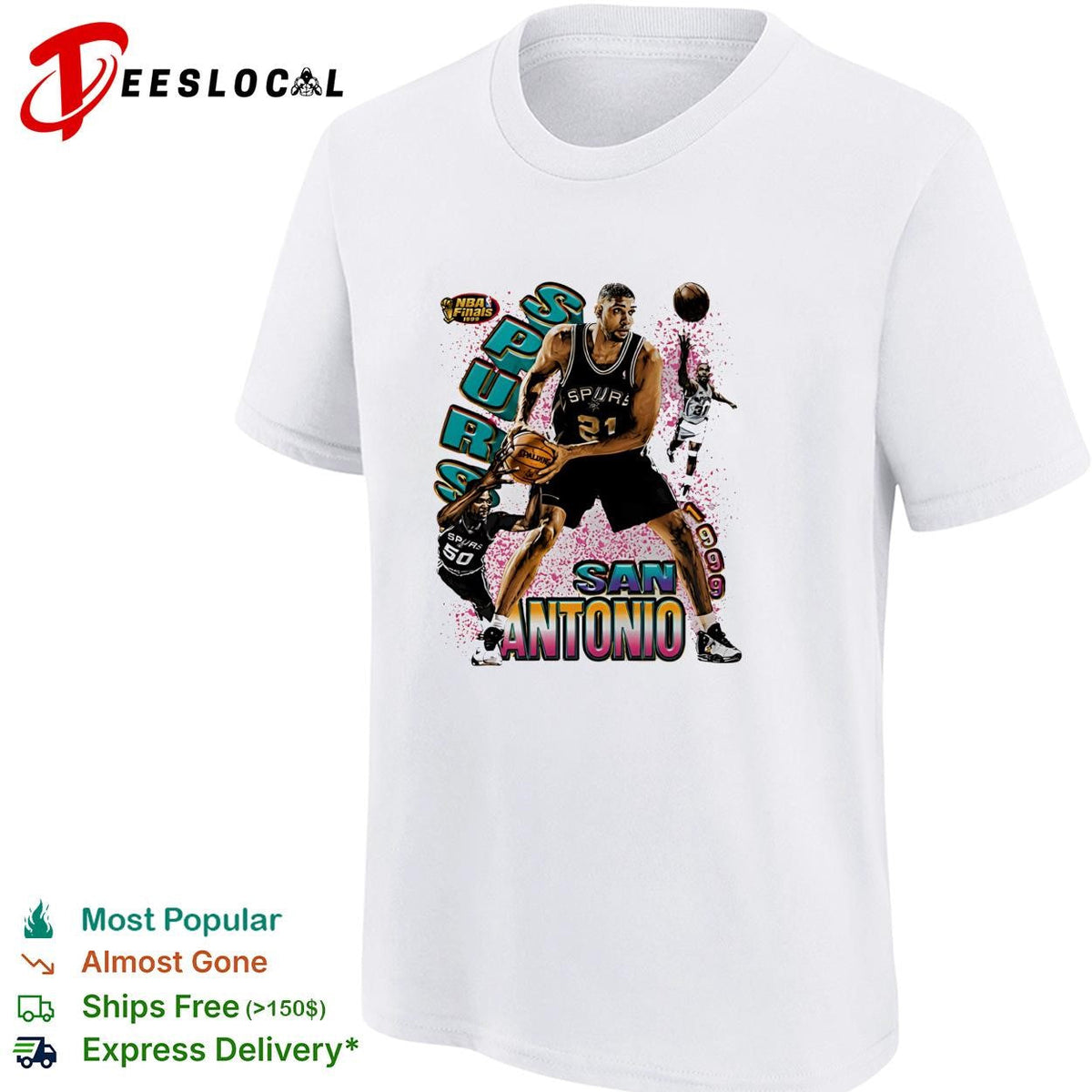 Tim Duncan San Antonio Spurs 1999 Finals Retro Basketball Legends shirt Unisex