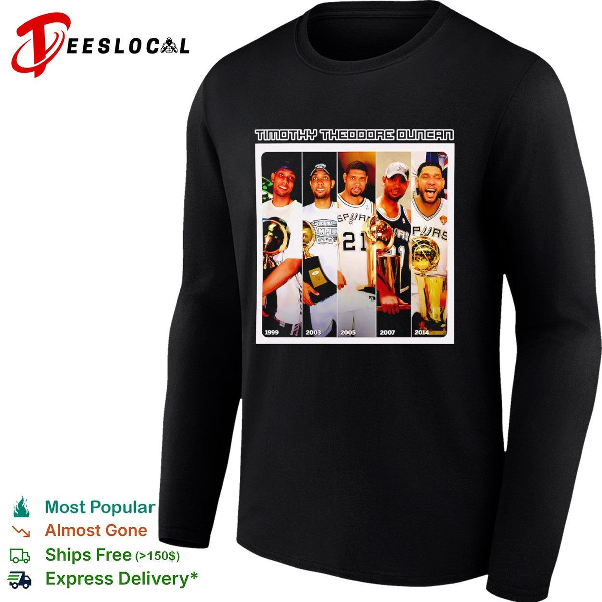 Timothy Theodore Duncan San Antonio Spurs 1999 2003 2005 2007 2014 NBA Championship shirt Unisex
