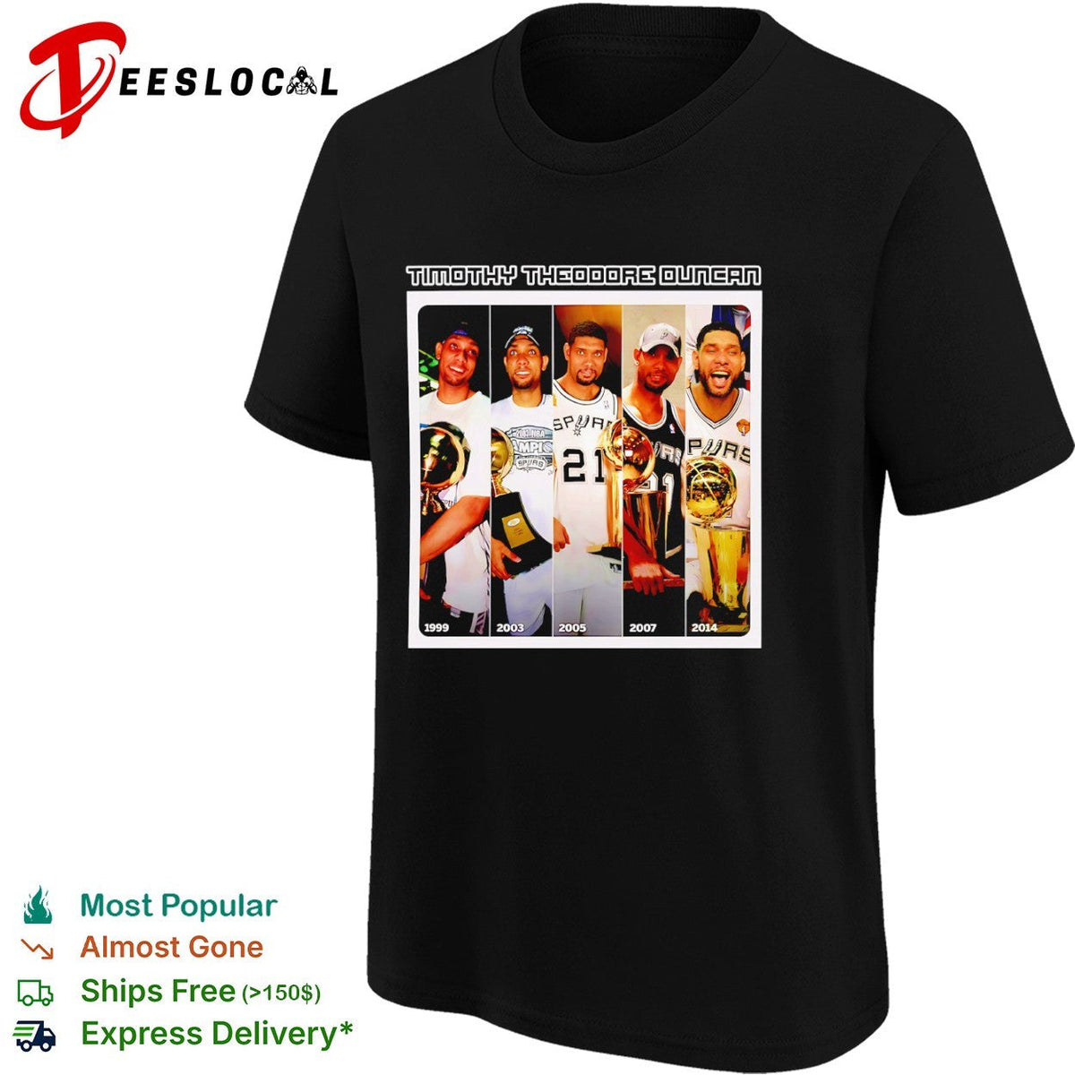 Timothy Theodore Duncan San Antonio Spurs 1999 2003 2005 2007 2014 NBA Championship shirt Unisex