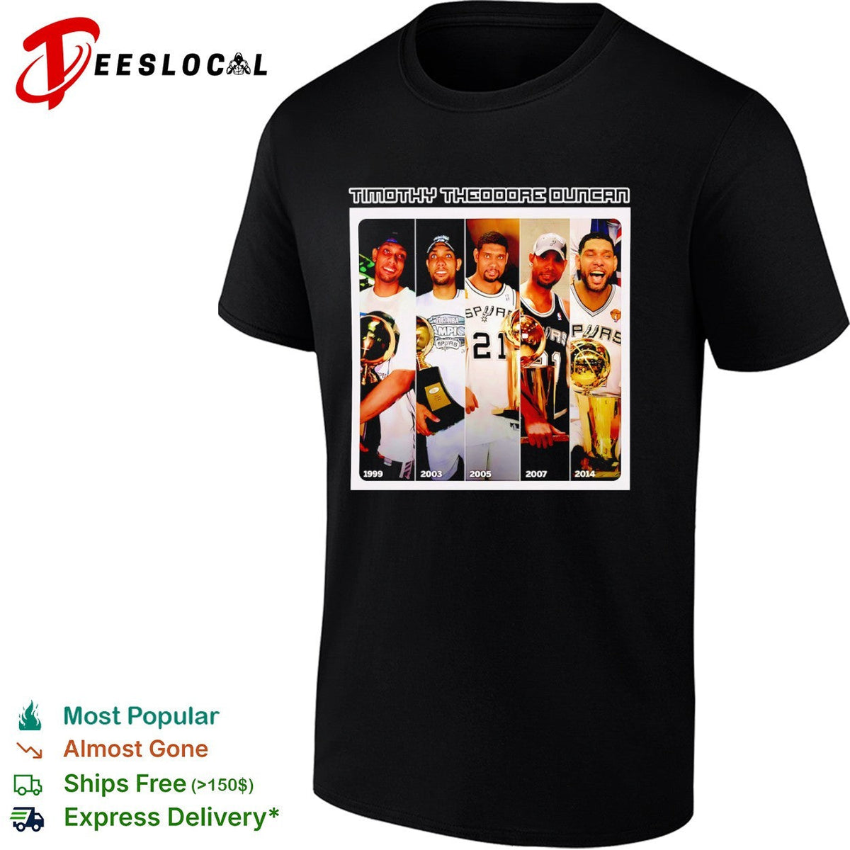 Timothy Theodore Duncan San Antonio Spurs 1999 2003 2005 2007 2014 NBA Championship shirt Unisex