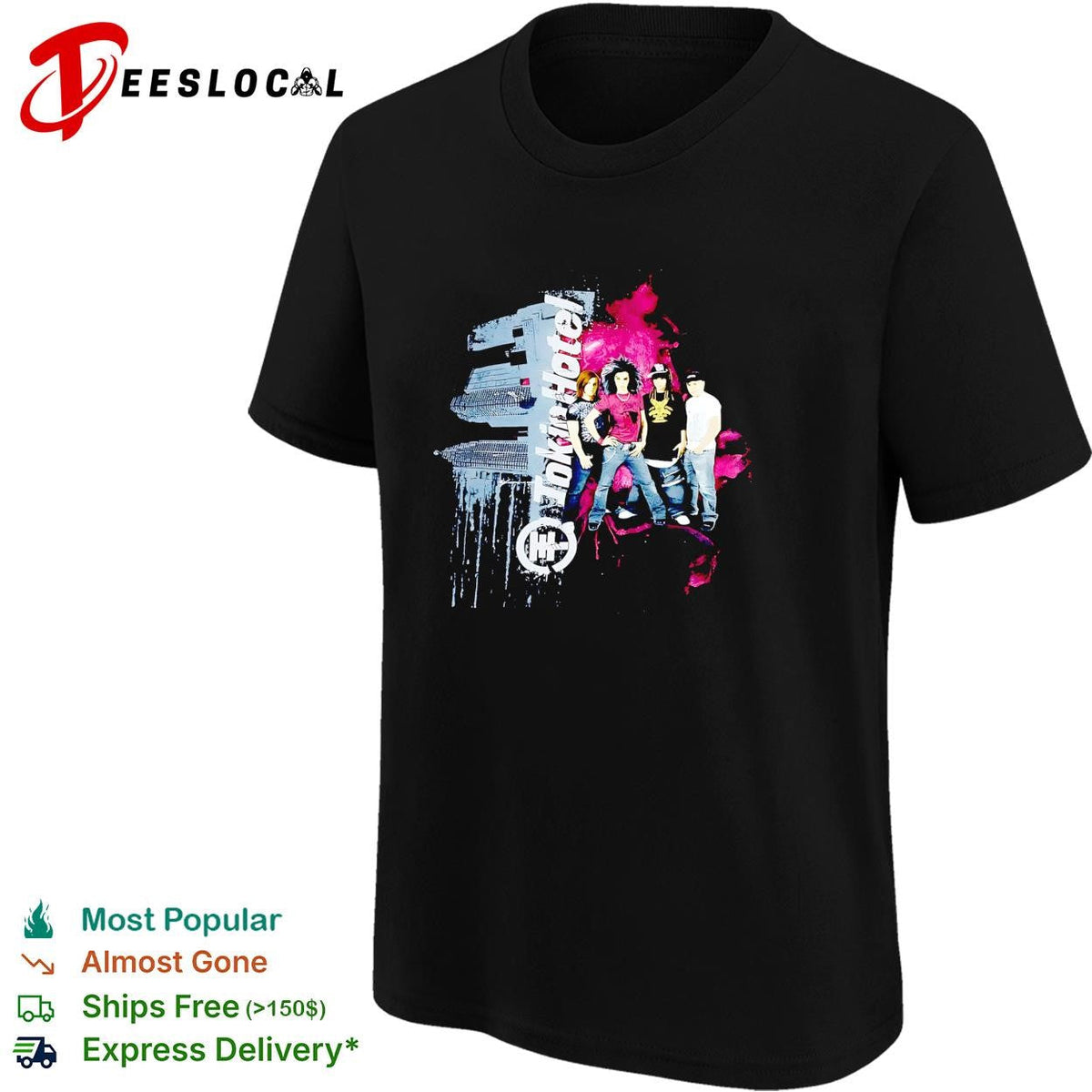 Tokio Hotel band group portrait pink paint splatter background graphic shirt Unisex
