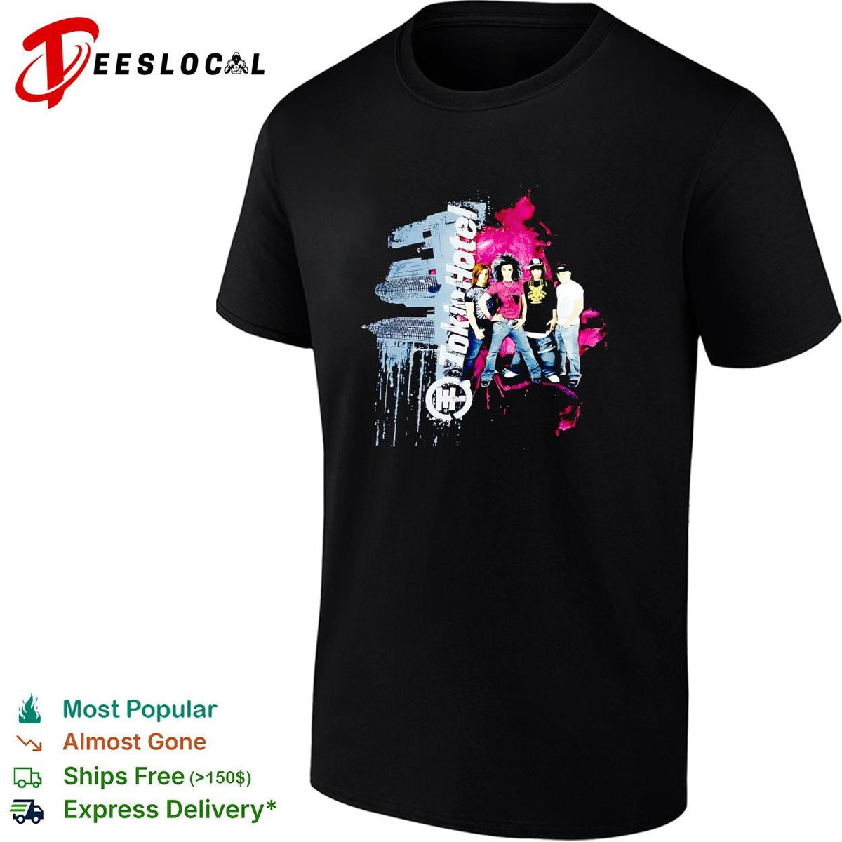 Tokio Hotel band group portrait pink paint splatter background graphic shirt Unisex