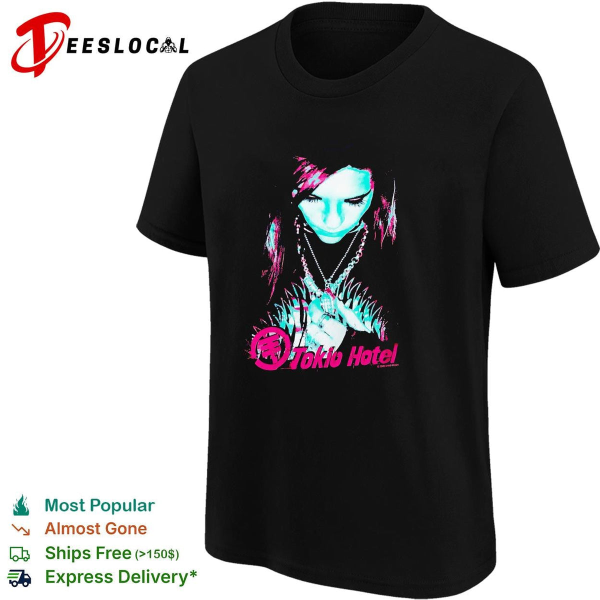 Tokio Hotel band member portrait wearing necklace dark moody graphic shirt Unisex