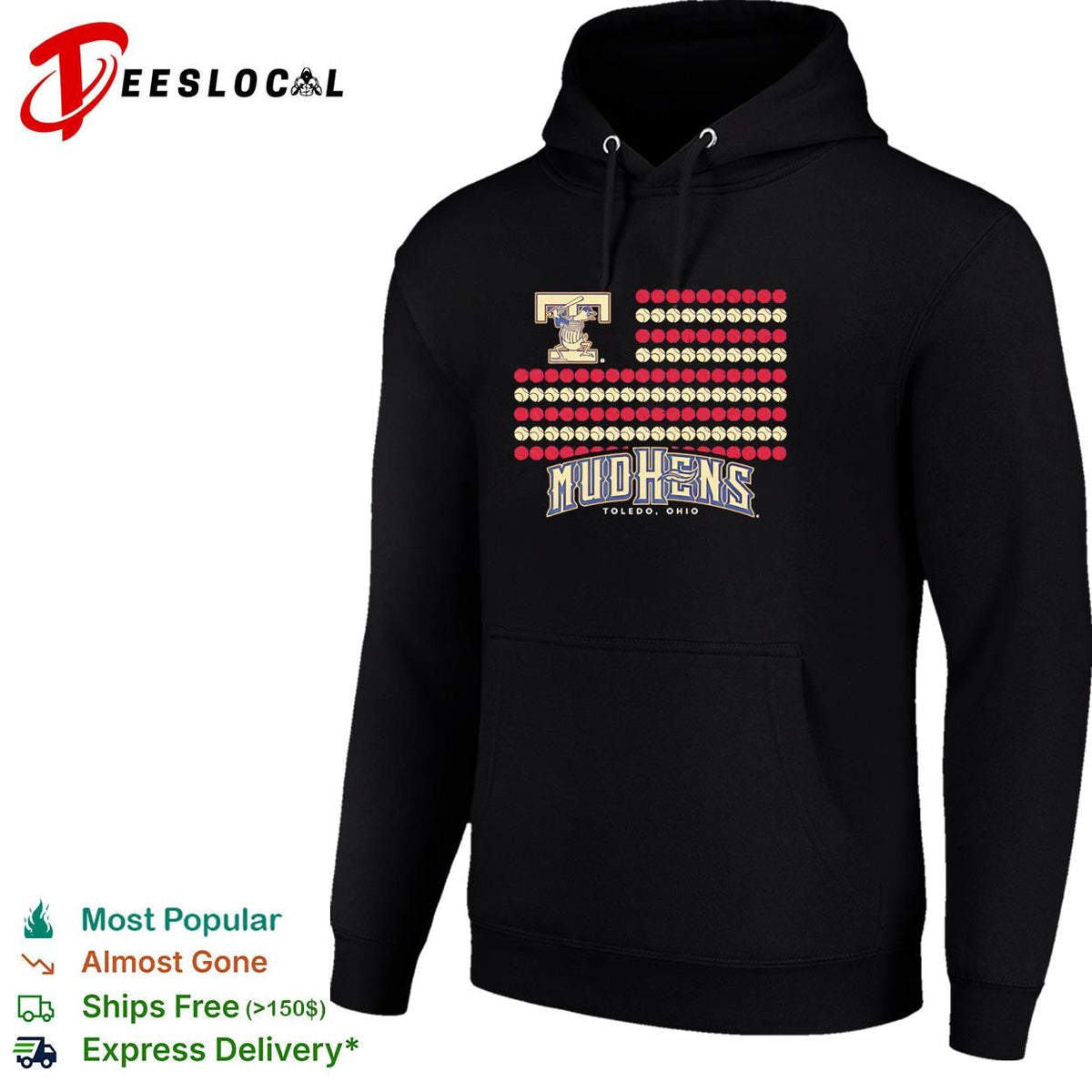 Toledo Mud Hens baseball flag logo and text design fan apparel graphic shirt Unisex