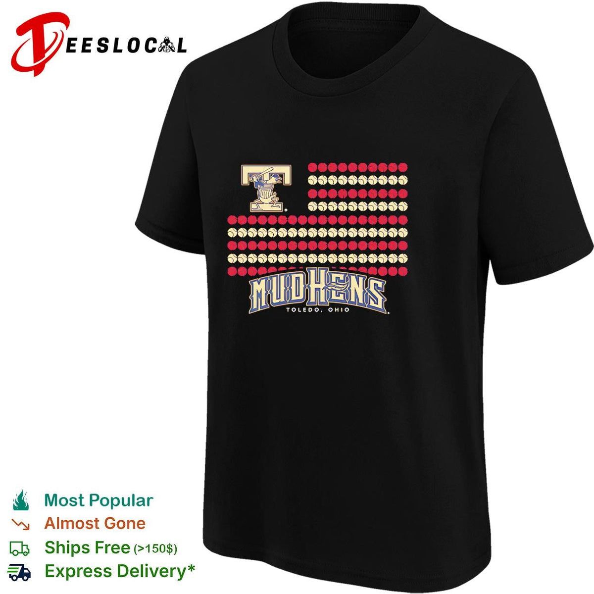 Toledo Mud Hens baseball flag logo and text design fan apparel graphic shirt Unisex