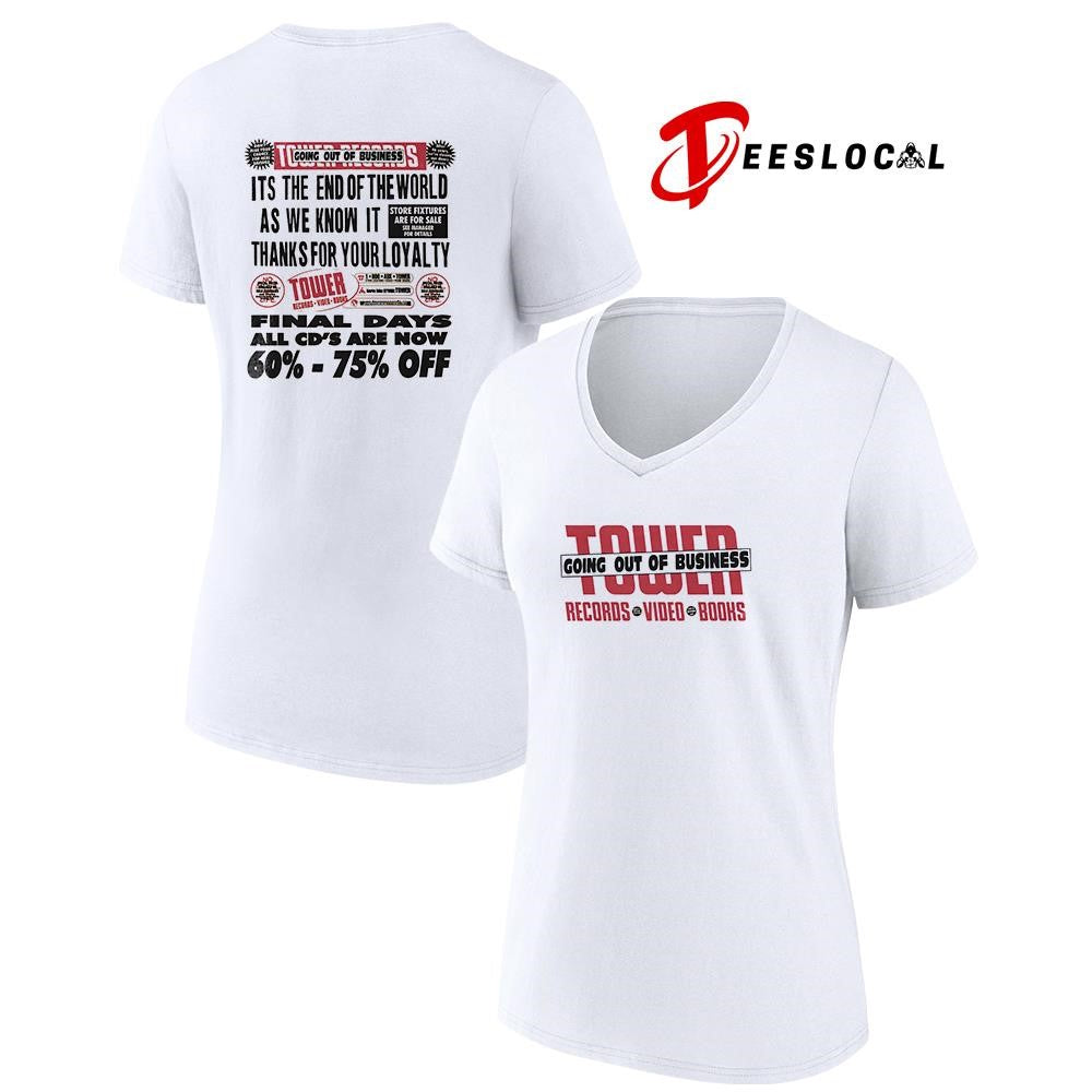 Tower going out of business records video books it’s the end of the world graphic shirt Unisex