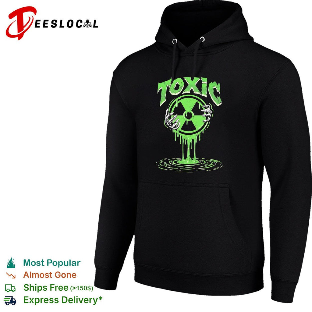 Toxic green radioactive symbol with skeletal hand dripping ooze illustration shirt Unisex
