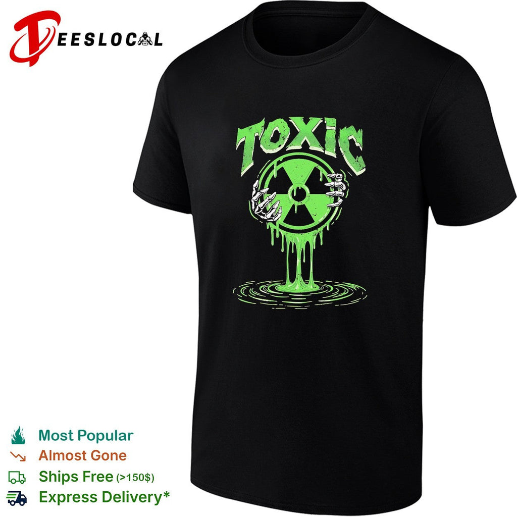 Toxic green radioactive symbol with skeletal hand dripping ooze illustration shirt Unisex