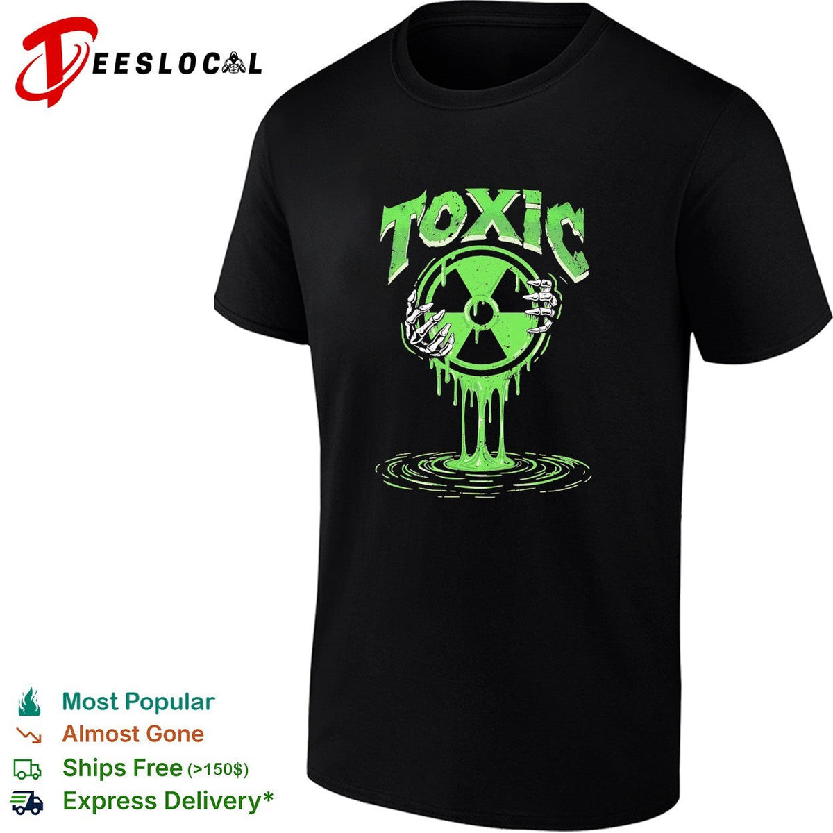 Toxic green radioactive symbol with skeletal hand dripping ooze illustration shirt Unisex