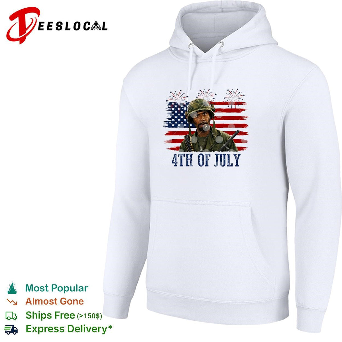 Tropic Thunder soldier 4th of July USA flag fireworks version two shirt Unisex