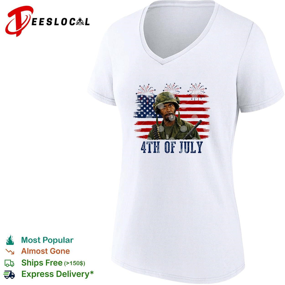 Tropic Thunder soldier 4th of July USA flag fireworks version two shirt Unisex