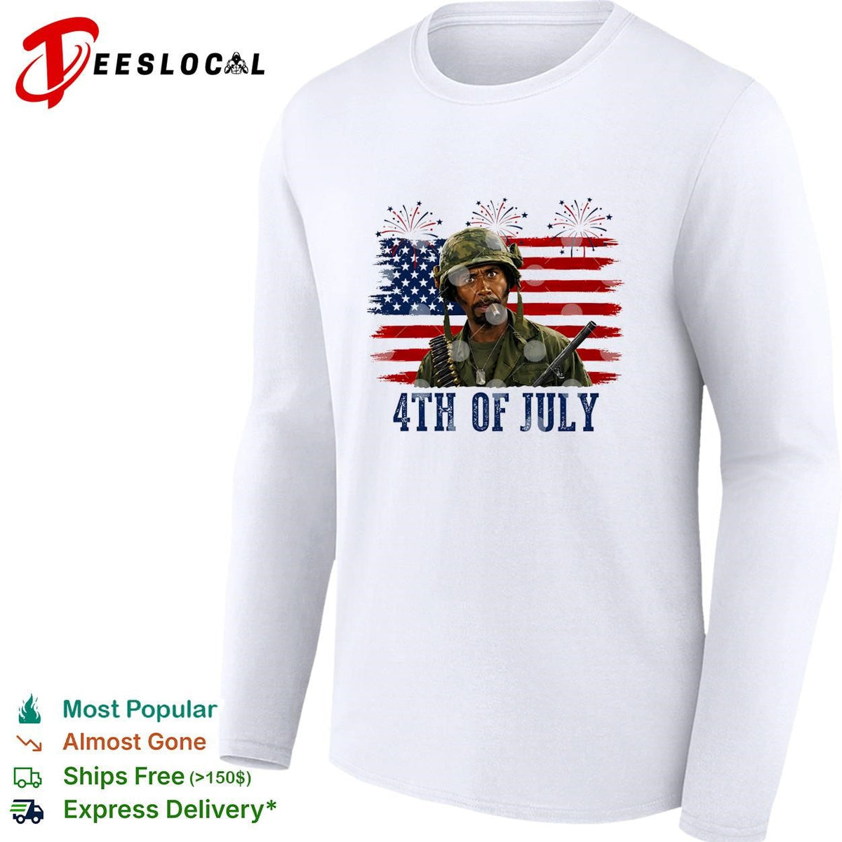 Tropic Thunder soldier 4th of July USA flag fireworks version two shirt Unisex