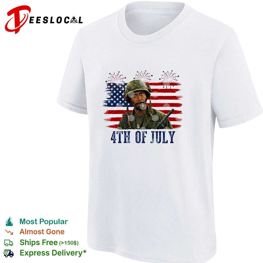 Tropic Thunder soldier 4th of July USA flag fireworks version two shirt Unisex