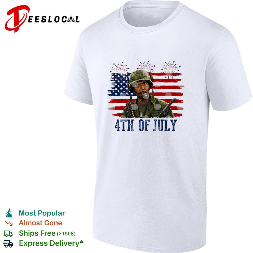 Tropic Thunder soldier 4th of July USA flag fireworks version two shirt Unisex