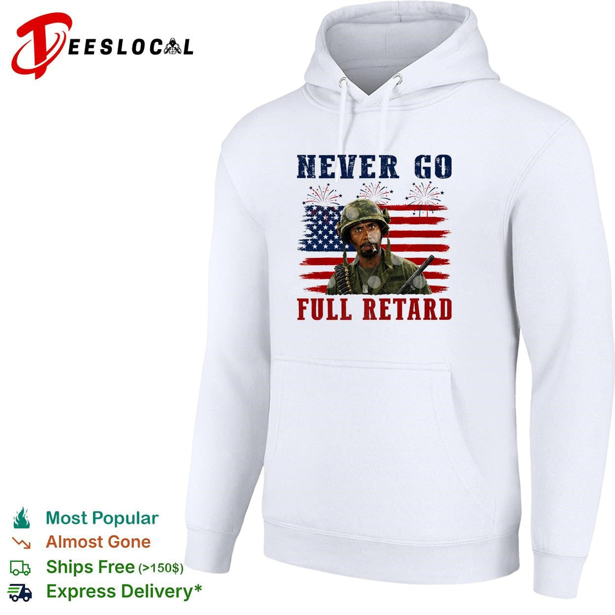 Tropic Thunder soldier Kirk Lazarus USA flag 4th of July fireworks shirt Unisex