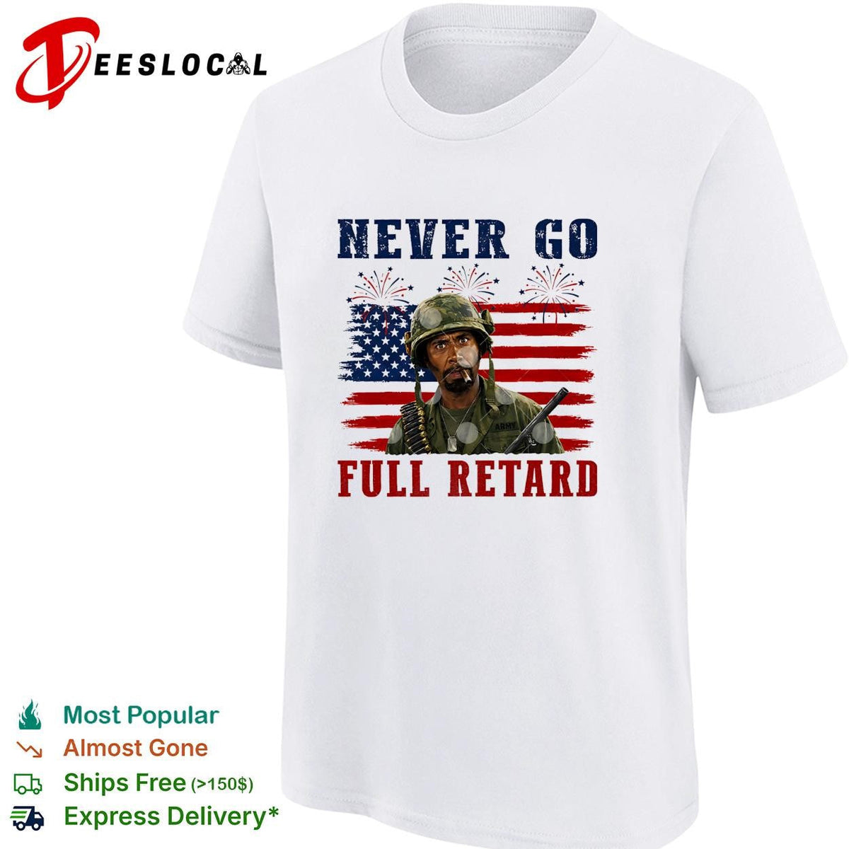 Tropic Thunder soldier Kirk Lazarus USA flag 4th of July fireworks shirt Unisex