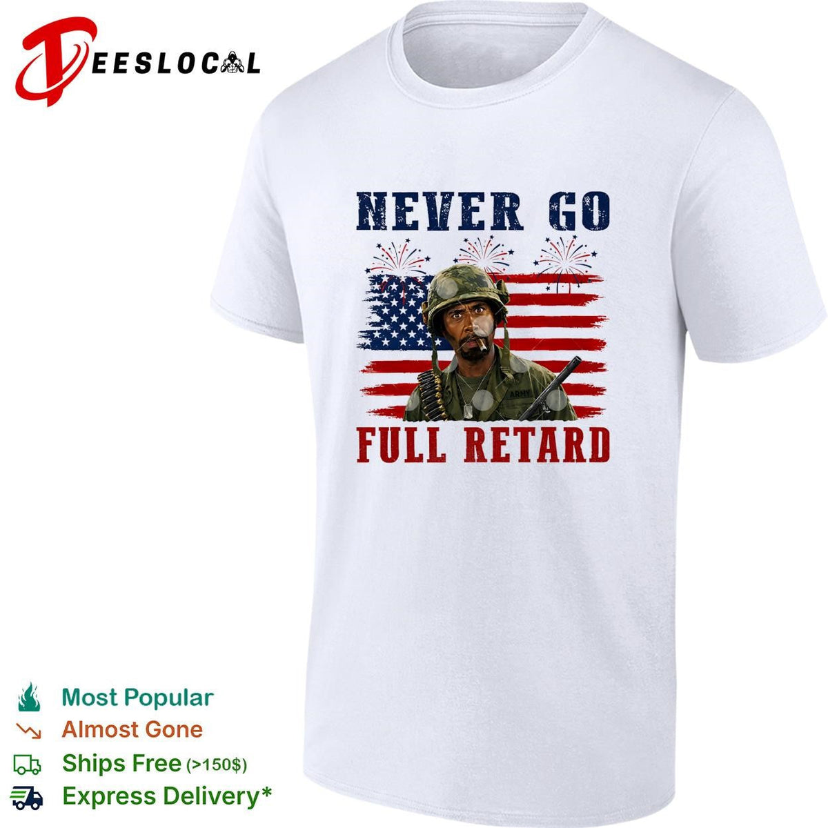 Tropic Thunder soldier Kirk Lazarus USA flag 4th of July fireworks shirt Unisex