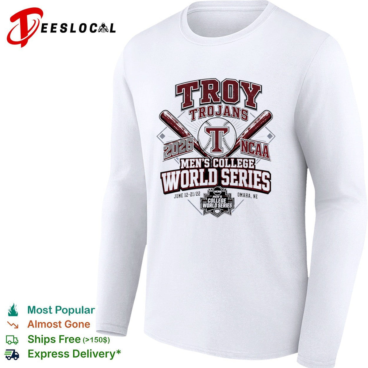 Troy Trojans 2026 NCAA Mens College World Series Omaha NE shirt Unisex