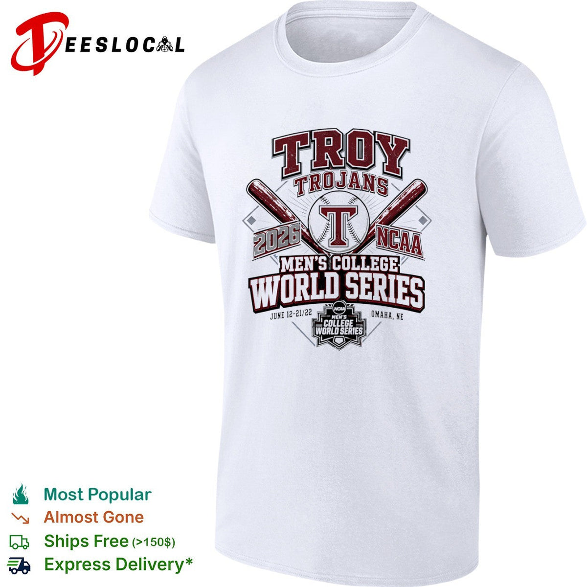 Troy Trojans 2026 NCAA Mens College World Series Omaha NE shirt Unisex