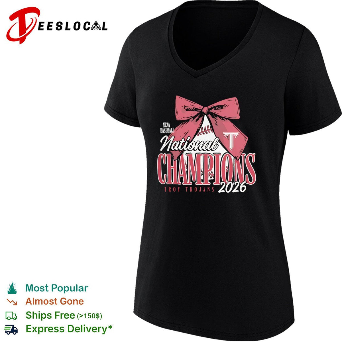 Troy Trojans NCAA Baseball National Champions 2026 Bow Logo shirt Unisex